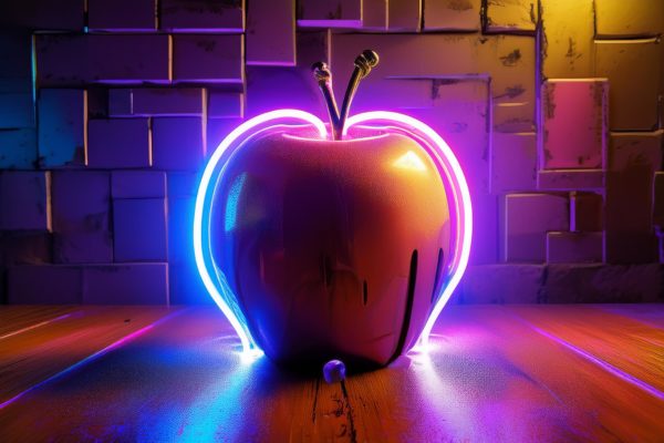 Image stylisée représentant une pomme fondante entourée d’un halo lumineux, symbolisant Apple et les débats autour de son amende record de 13 milliards d’euros pour aide d’État illégale en Irlande. Article publié par NumActu